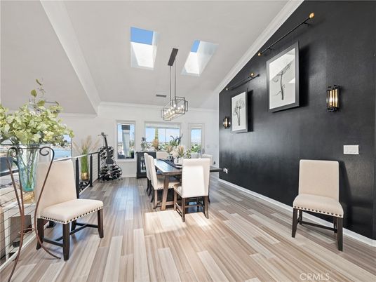 Dining room, Interior, Pendant Lights, Wood Texture Flooring