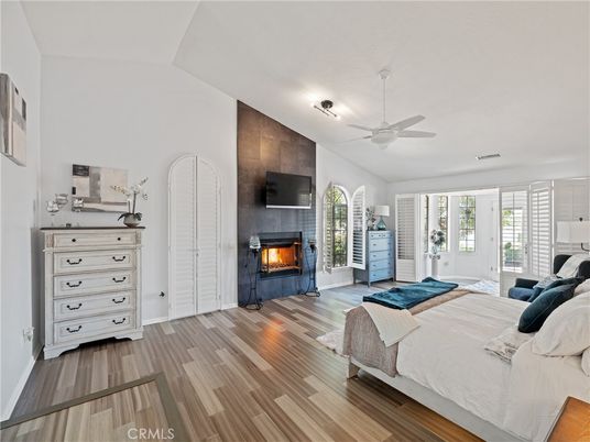 Bedroom, Fireplace, Interior, Wood Texture Flooring