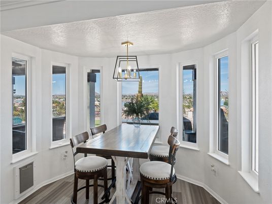 Dining room, Interior, Pendant Lights, Wood Texture Flooring