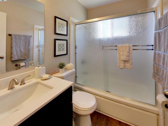 Bathroom, Glass Shower, Interior, Wood Texture Flooring