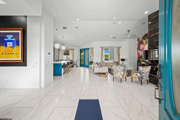 Chandelier, Dining room, Interior, Kitchen, Living room, Marble, Pendant Lights, Recessed Lighting
