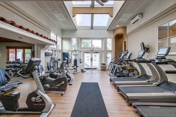 Fitness Equipment, Gym, Interior, Recessed Lighting, Wood Texture Flooring