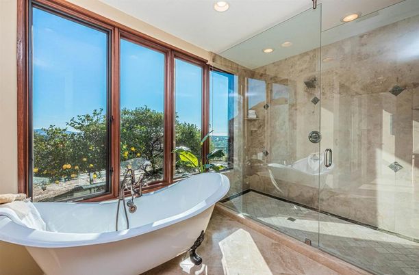 Bathroom, Free Standing Baths, Glass Shower, Interior, Recessed Lighting