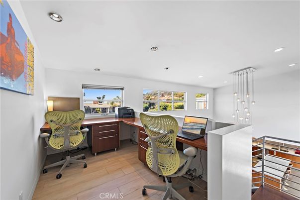 Home Office, Interior, Pendant Lights, Recessed Lighting, Wood Texture Flooring