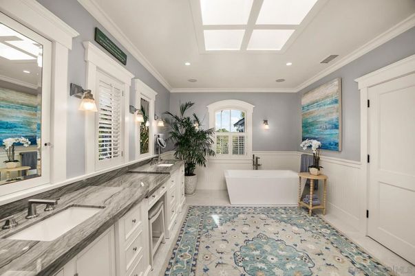 Bathroom, Dual Sink Vanities, Free Standing Baths, Interior, Recessed Lighting