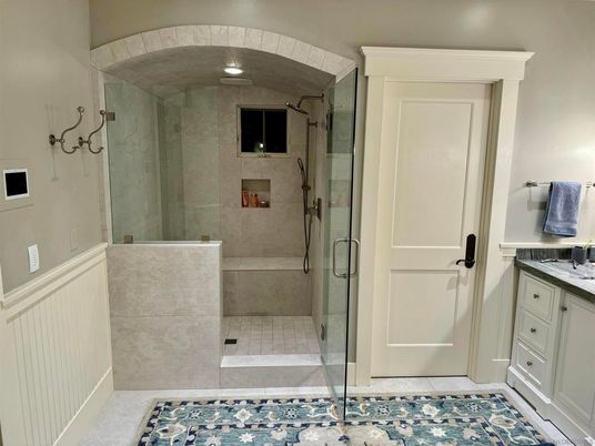 Bathroom, Glass Shower, Interior, Recessed Lighting