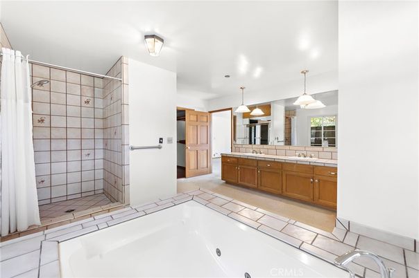 Bathroom, Dual Sink Vanities, Interior, Pendant Lights, Tile Countertops