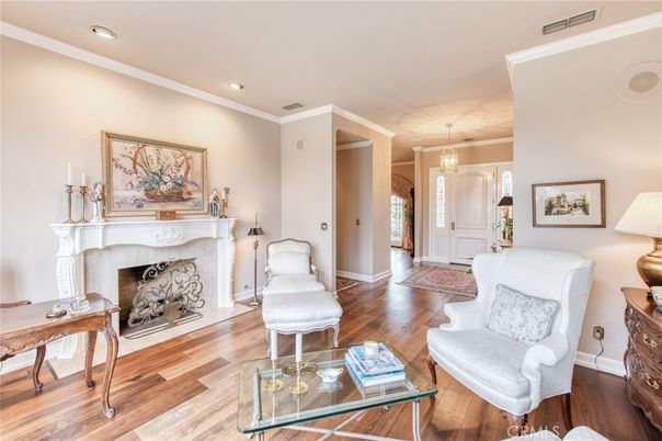 Fireplace, Interior, Pendant Lights, Recessed Lighting, Wood Texture Flooring