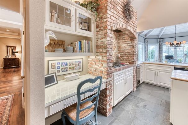 Interior, Kitchen, Pendant Lights, Stone Walls, Wood Texture Flooring