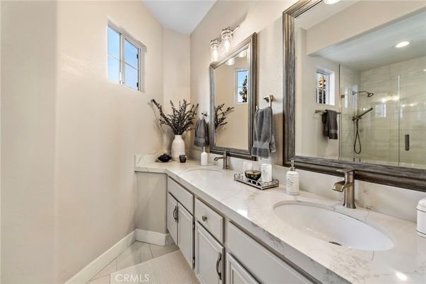 Bathroom, Dual Sink Vanities, Glass Shower, Interior, Recessed Lighting