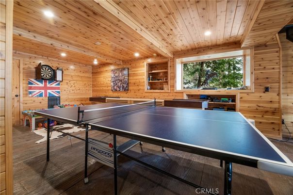 Game Room, Interior, Recessed Lighting, Wooden Ceilings, Wood Texture Flooring, Wooden Walls
