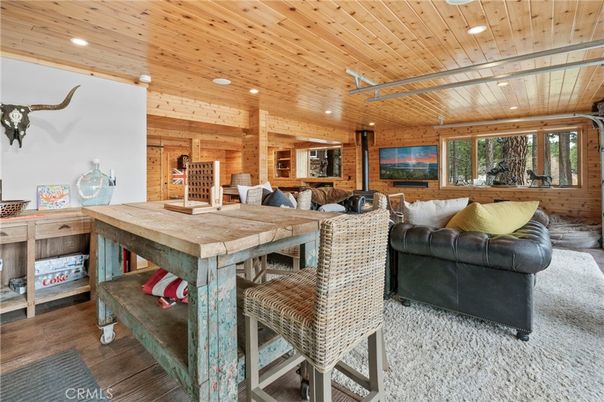 Dining room, Interior, Living room, Recessed Lighting, Wooden Ceilings, Wood Texture Flooring, Wooden Walls