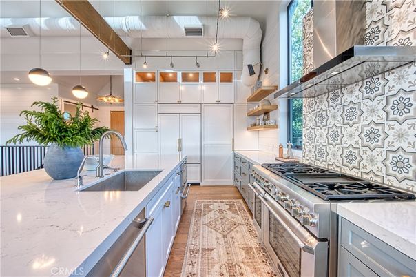 Interior, Kitchen, Pendant Lights, Stainless Steel Appliances, Wood Texture Flooring