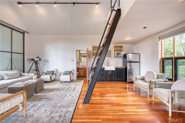 Interior, Kitchen, Living room, Recessed Lighting, Stainless Steel Appliances, Wood Texture Flooring