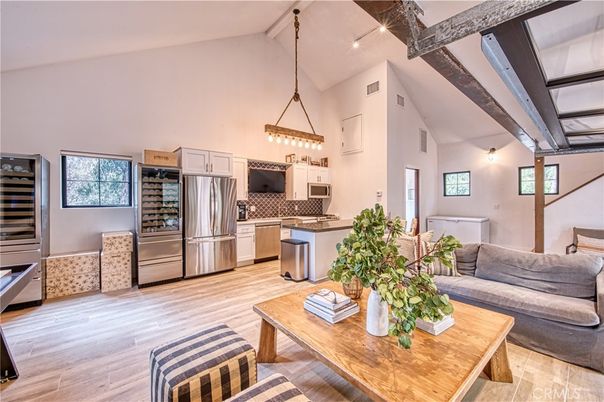 Interior, Kitchen, Living room, Pendant Lights, Stainless Steel Appliances, Wood Texture Flooring