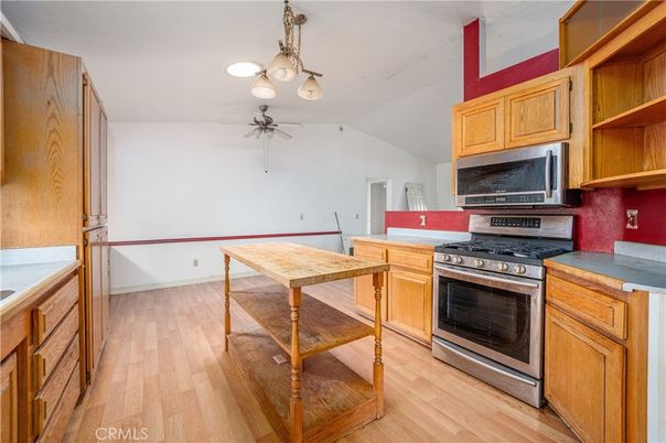 Interior, Kitchen, Pendant Lights, Stainless Steel Appliances, Wood Texture Flooring