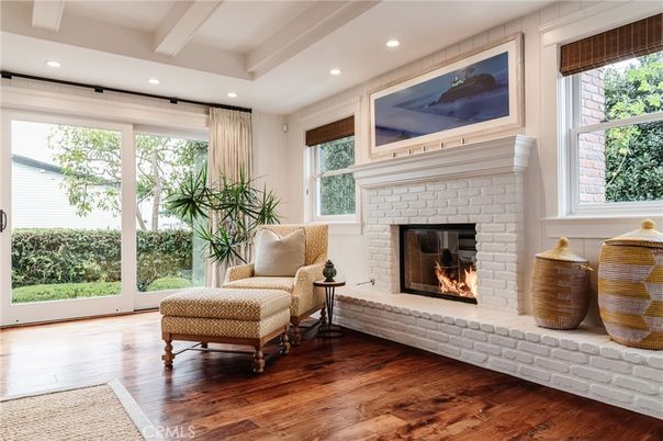 Fireplace, Interior, Recessed Lighting, Wood Texture Flooring