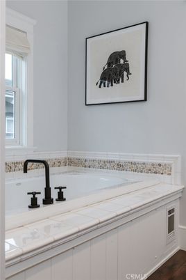 Bathroom, Interior, Tile Countertops, Wood Texture Flooring