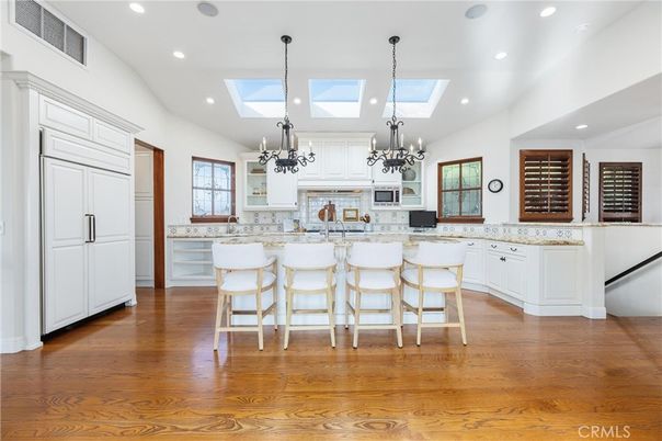 Chandelier, Interior, Kitchen, Pendant Lights, Recessed Lighting, Wood Texture Flooring