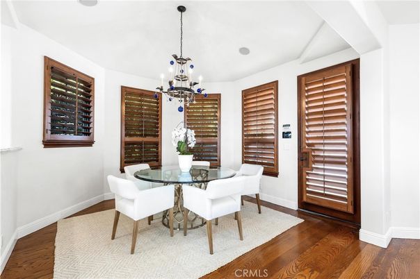 Dining room, Interior, Pendant Lights, Wood Texture Flooring