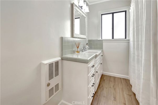 Bathroom, Interior, Tile Countertops, Wood Texture Flooring