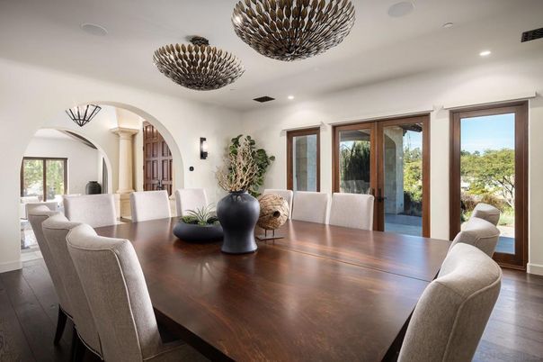 Dining room, Interior, Recessed Lighting, Wood Texture Flooring