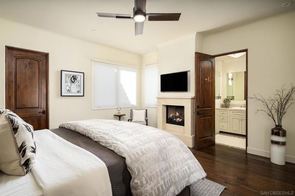 Bedroom, Fireplace, Interior, Wood Texture Flooring