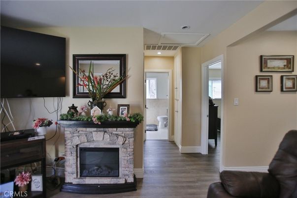 Fireplace, Interior, Recessed Lighting, Wood Texture Flooring