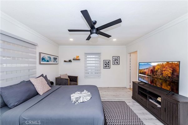Bedroom, Interior, Recessed Lighting, Wood Texture Flooring
