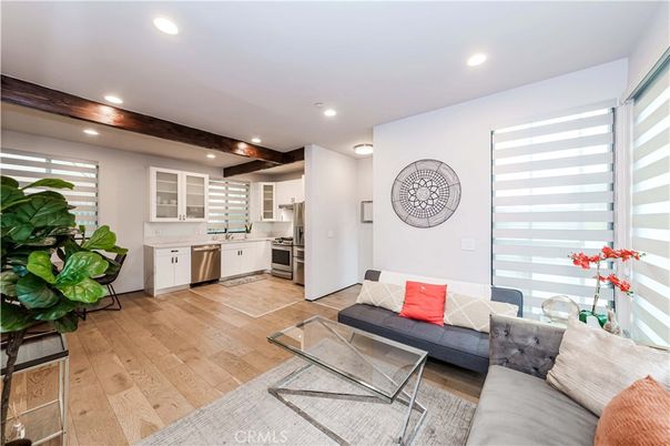 Interior, Kitchen, Living room, Recessed Lighting, Stainless Steel Appliances, Wood Texture Flooring