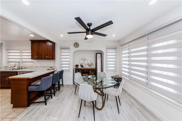 Dining room, Interior, Recessed Lighting, Wood Texture Flooring