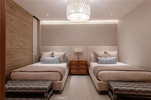 Bedroom, Interior, Recessed Lighting, Wood Texture Flooring, Wooden Walls