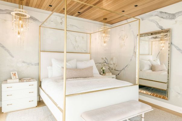 Bedroom, Chandelier, Interior, Pendant Lights, Wooden Ceilings