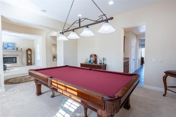 Billiard Table, Chandelier, Fireplace, Game Room, Interior, Recessed Lighting