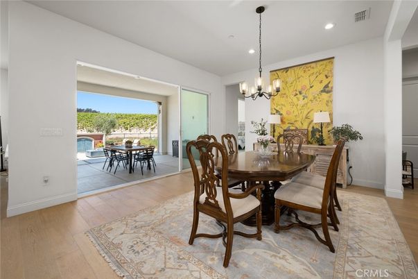 Chandelier, Dining room, Interior, Recessed Lighting, Wood Texture Flooring