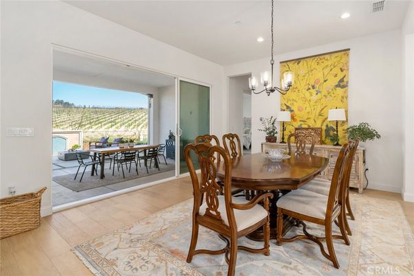 Chandelier, Dining room, Interior, Pendant Lights, Recessed Lighting, Wood Texture Flooring