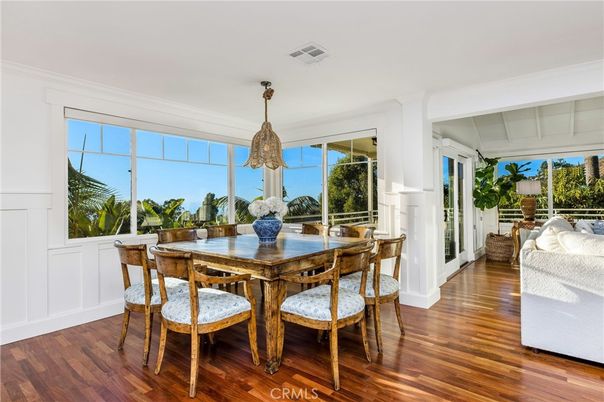 Dining room, Interior, Pendant Lights, Wood Texture Flooring