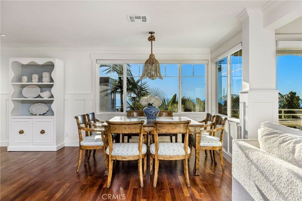 Dining room, Interior, Pendant Lights, Wood Texture Flooring