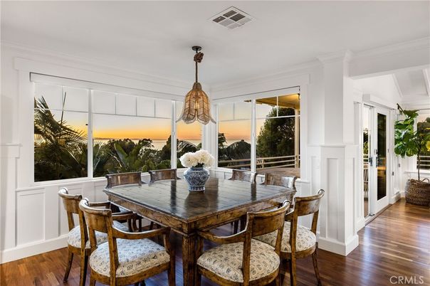 Dining room, Interior, Pendant Lights, Wood Texture Flooring