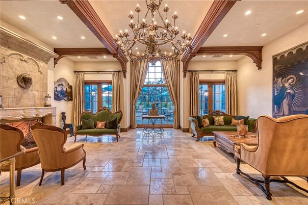 Chandelier, Interior, Living room, Recessed Lighting, Stone Walls