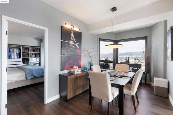 Bedroom, Dining room, Interior, Pendant Lights, Wood Texture Flooring