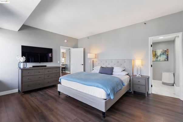 Bedroom, Interior, Marble, Recessed Lighting, Wood Texture Flooring