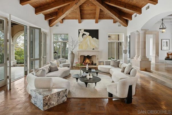Fireplace, Interior, Living room, Pendant Lights, Wooden Beams, Wooden Ceilings, Wood Texture Flooring