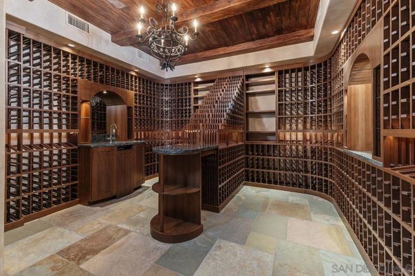 Chandelier, Interior, Recessed Lighting, Wine Storage, Wooden Ceilings