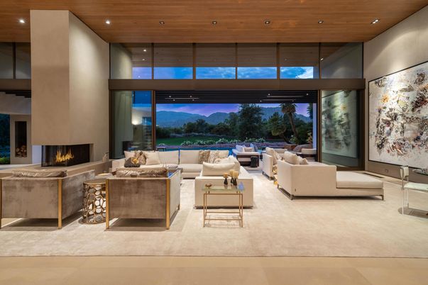 Fireplace, Interior, Living room, Recessed Lighting, Wooden Ceilings
