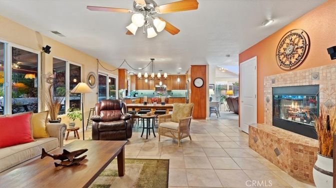 Dining room, Fireplace, Interior, Kitchen, Living room, Pendant Lights, Recessed Lighting