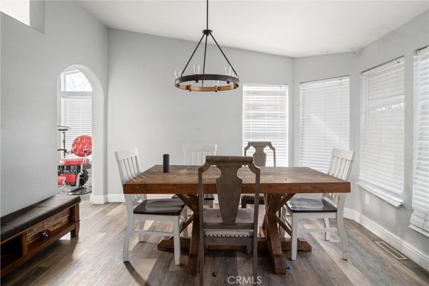Dining room, Interior, Pendant Lights, Wood Texture Flooring
