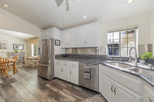Dining room, Interior, Kitchen, Recessed Lighting, Stainless Steel Appliances, Wood Texture Flooring