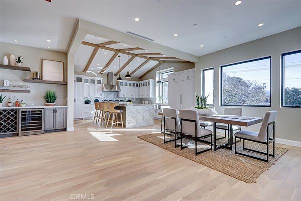 Dining room, Interior, Kitchen, Recessed Lighting, Wood Texture Flooring
