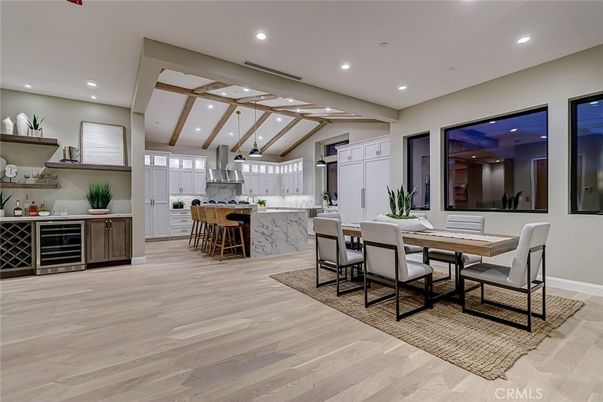 Dining room, Interior, Kitchen, Recessed Lighting, Stainless Steel Appliances, Wood Texture Flooring
